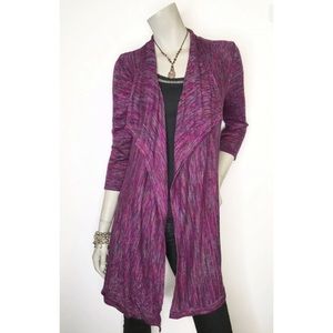 Venus Large Purple Space Dye Open Assymetrical 3/4 Sleeve Cardigan Sweat…